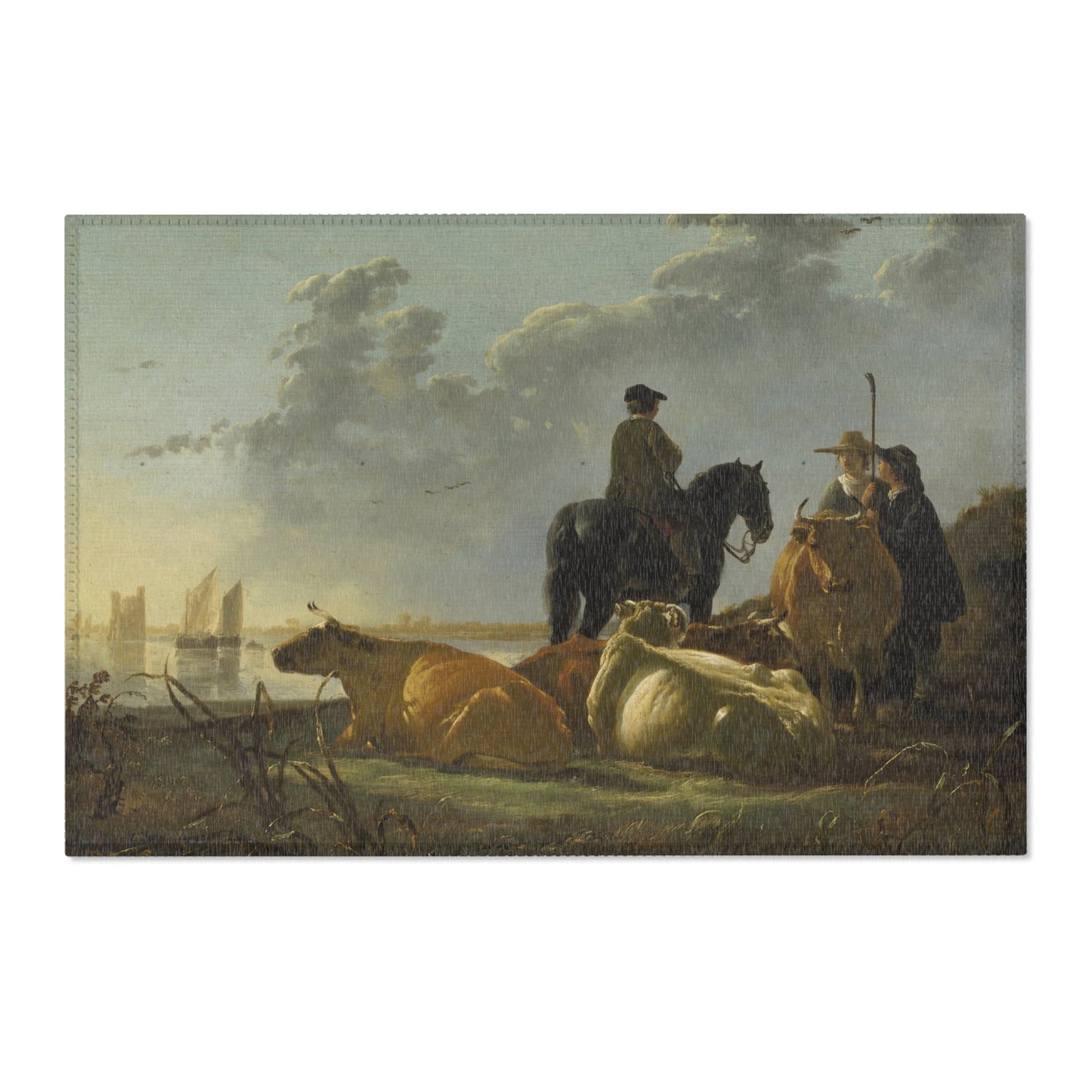 Aelbert Cuyp - Peasants with Four Cows by the River Merwede - WGA5825 | Area Rug