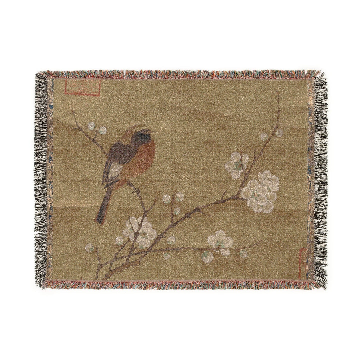 069_bird-on-a-flowering-branch | Woven Tapestry Blanket