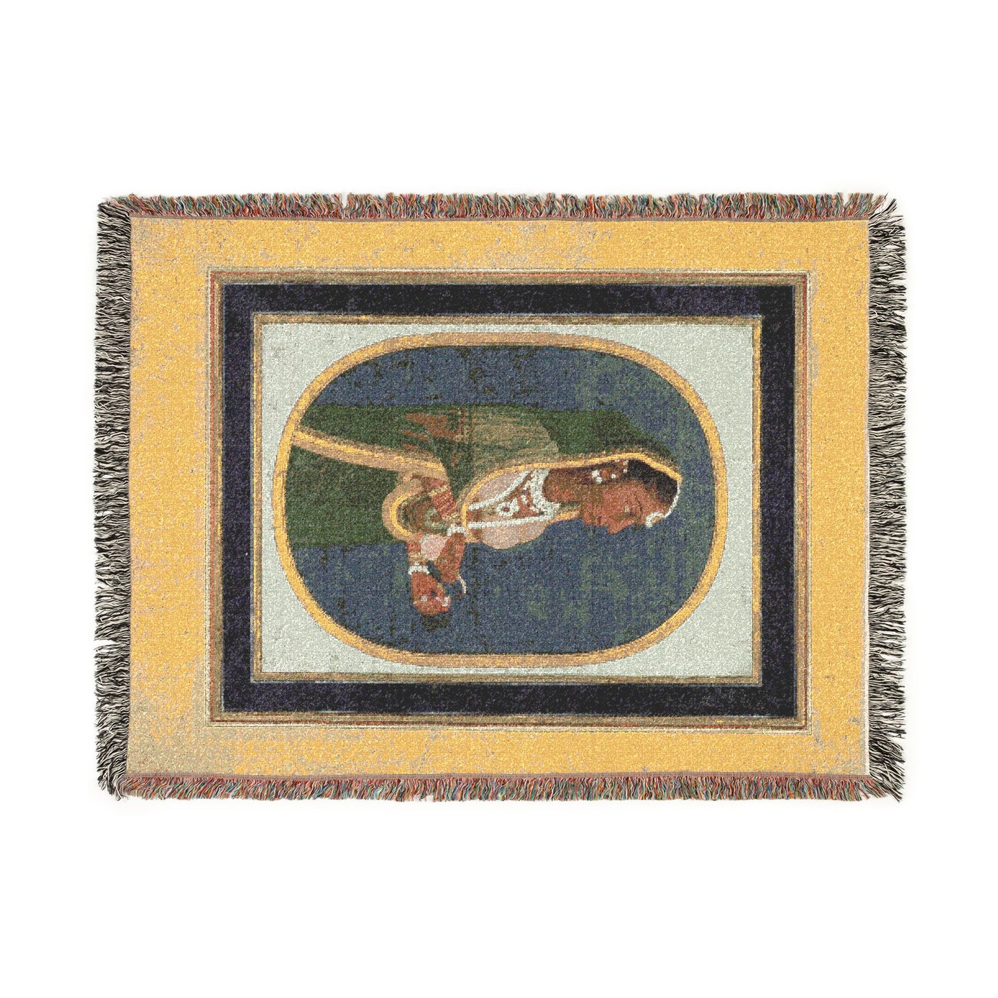 Court Lady Pouring Wine (recto); Calligraphy of Lyrical Quatrains (verso) Woven Throw Blanket
