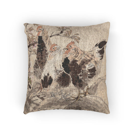 Roosters and Blossoming Apricots Pillow