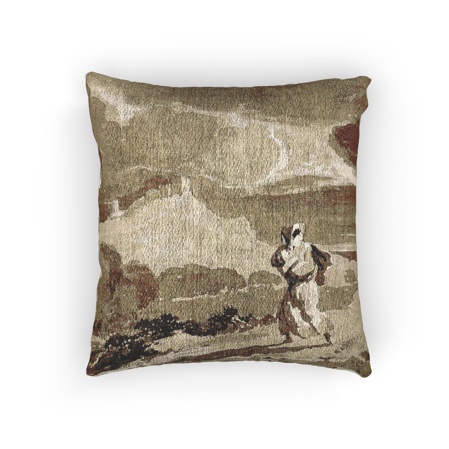 John Constable - Woman with Baby Fleeing Across Moors | Woven Pillow