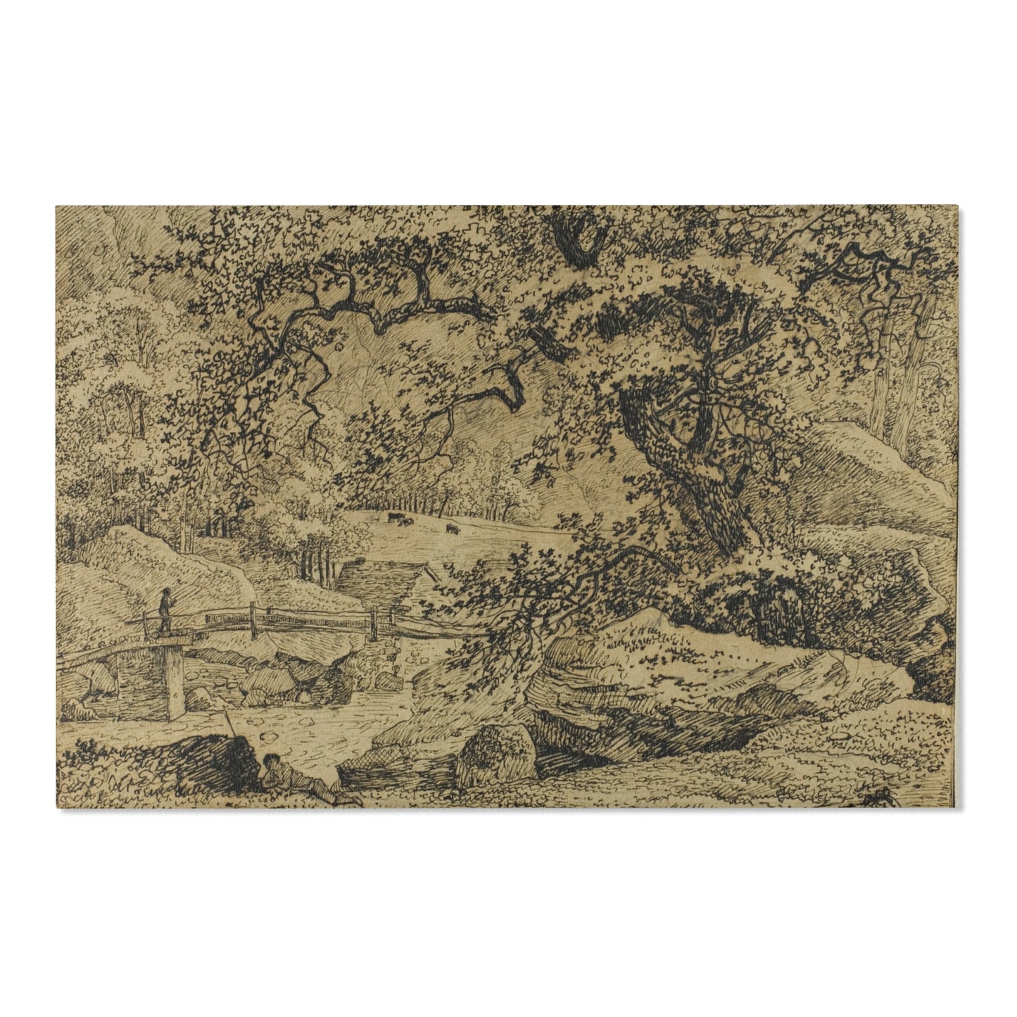 Jacob van Ruisdael - Landscape with Figure Resting Under Tree by Stream | Area Rug