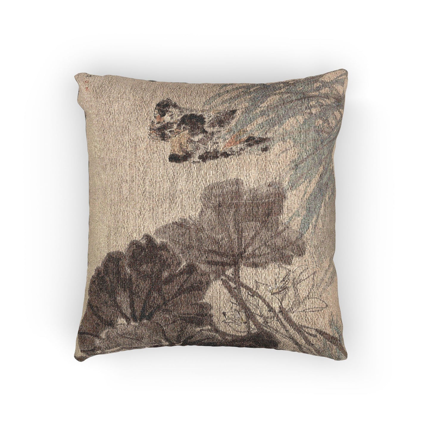 Mandarin Ducks and Lotus Woven Pillow