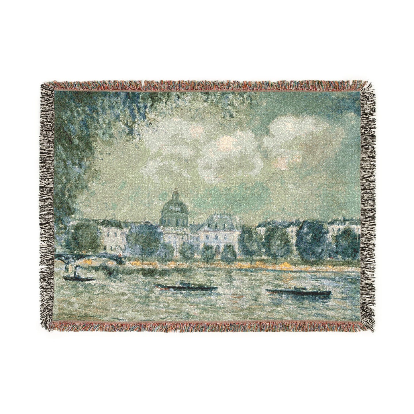 Alfred Sisley - Landscape along the Seine with the Institut de France and the Pont des Arts | Woven Tapestry Blanket