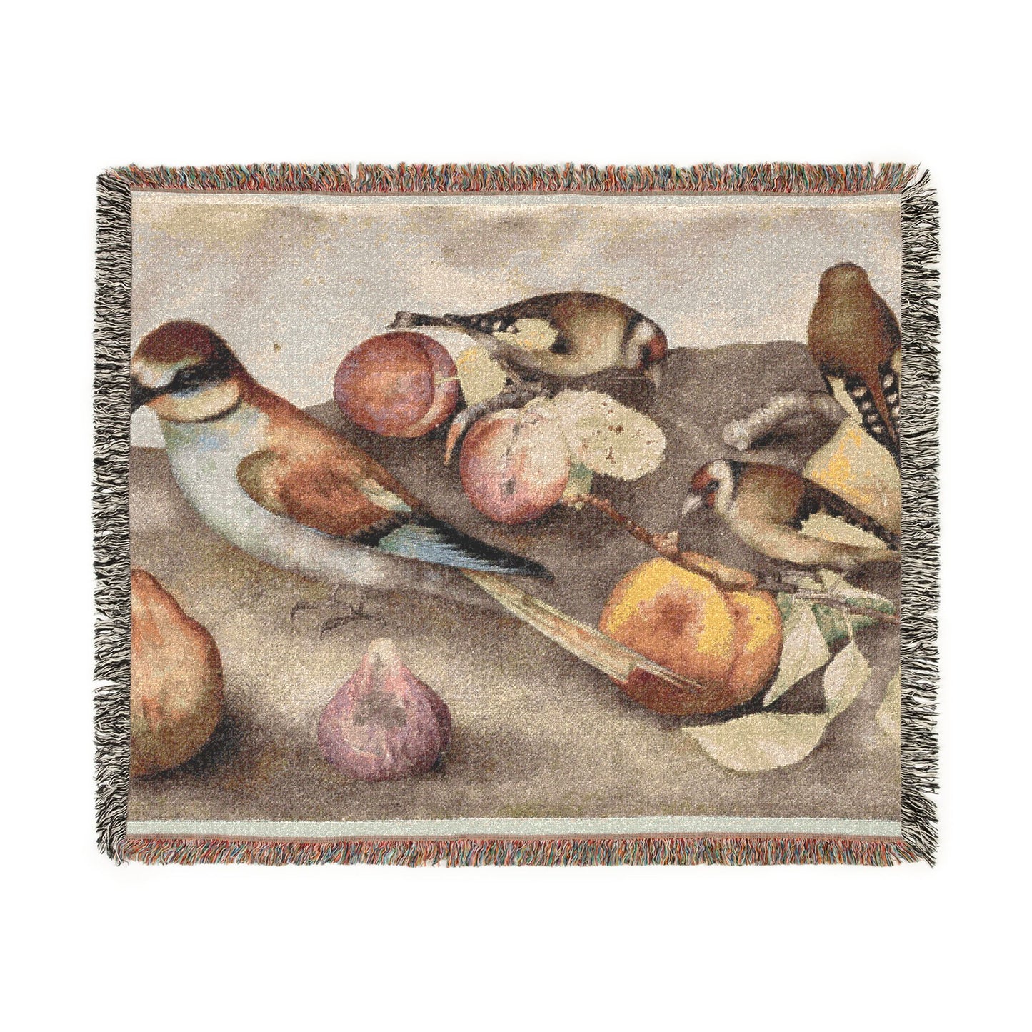 Still Life with Birds and Fruit Woven Throw Blanket