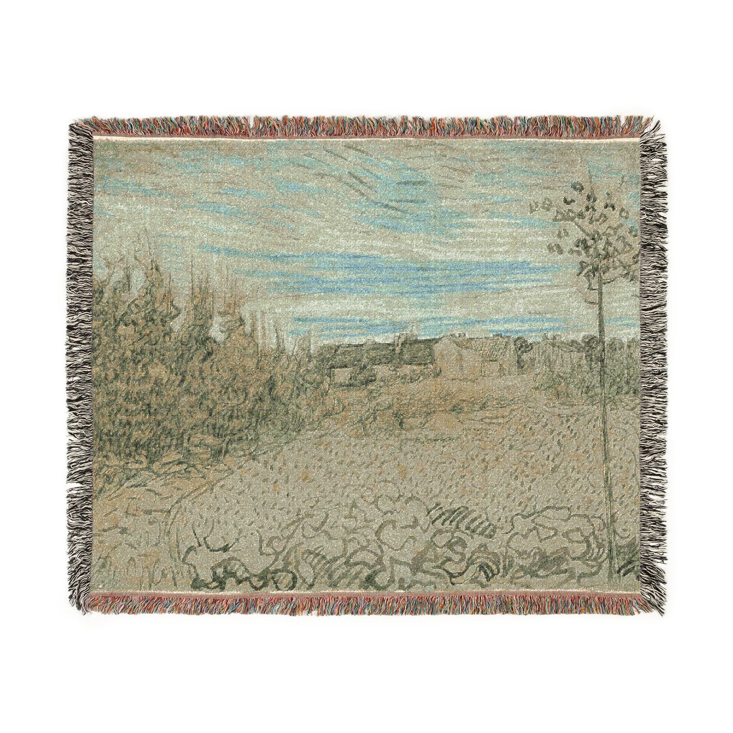 Vincent van Gogh - Cottages with a Woman Working in the Middle Ground | Woven Tapestry Blanket