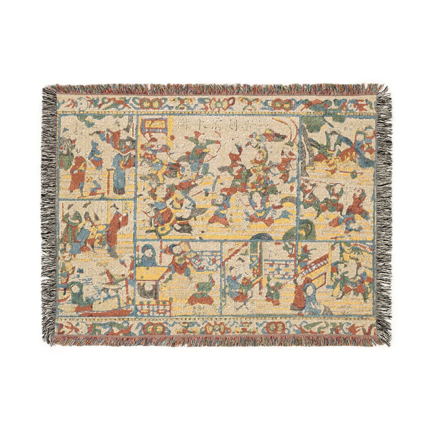 A Newly Cut Print: Scenes from the First Part of Outlaws of the Marsh Woven Throw Blanket