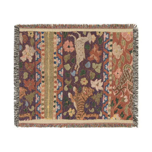 Tigers Chasing Deer, with Dragon Woven Throw Blanket