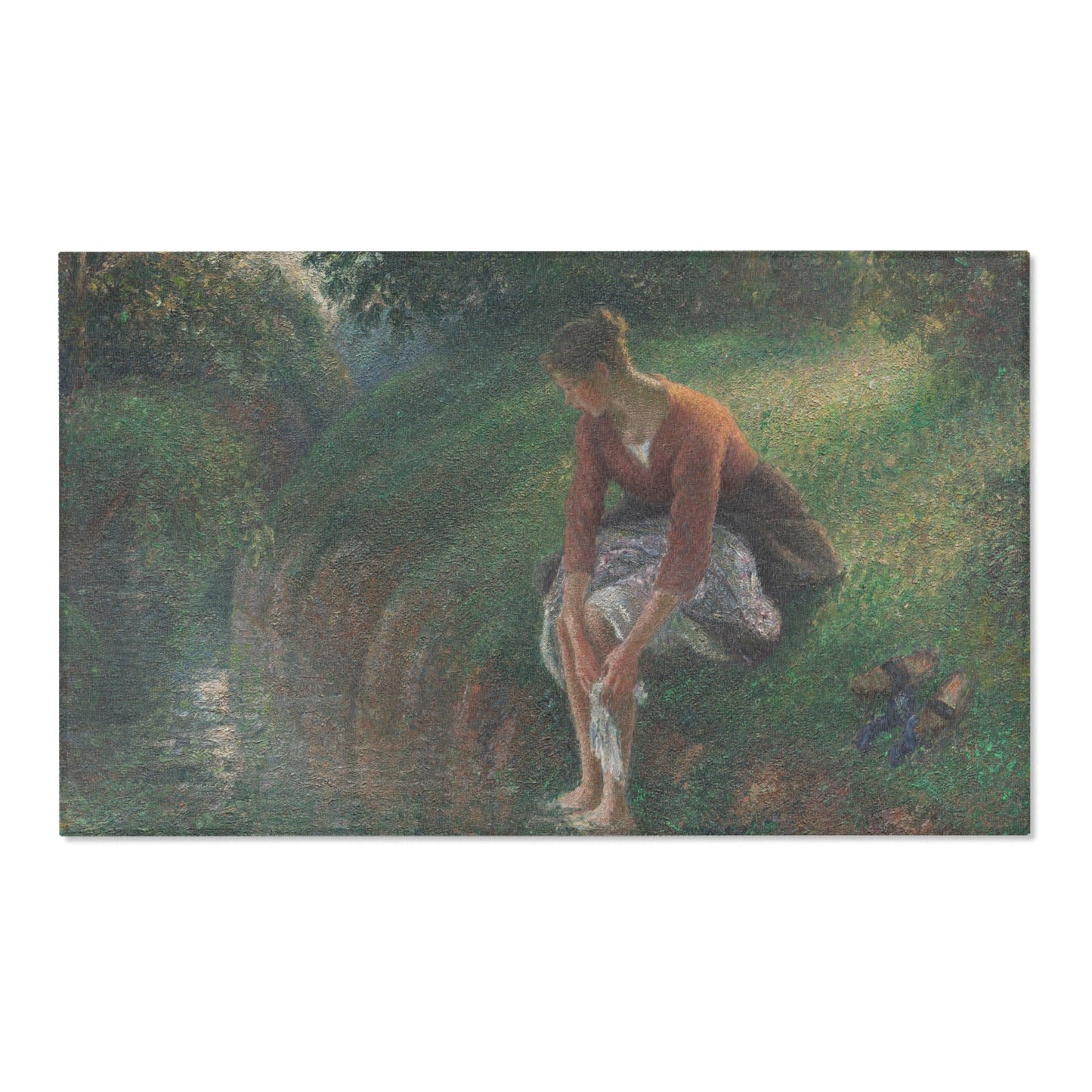 Camille Pissarro - Woman Bathing Her Feet in a Brook | Area Rug