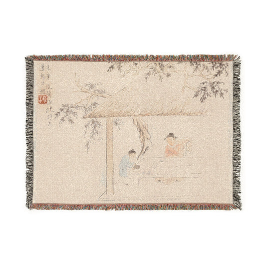 A Scholar at a Table with a Servant Tapestry Blanket