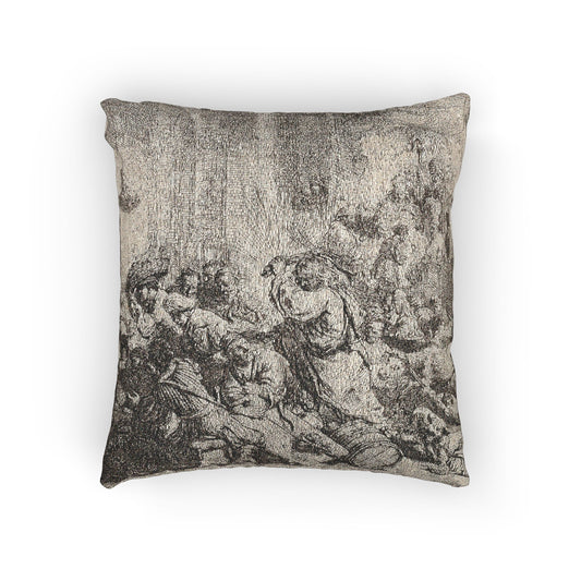 Christ Driving the Money Changers from the Temple — Rembrandt van Rijn Woven Pillow