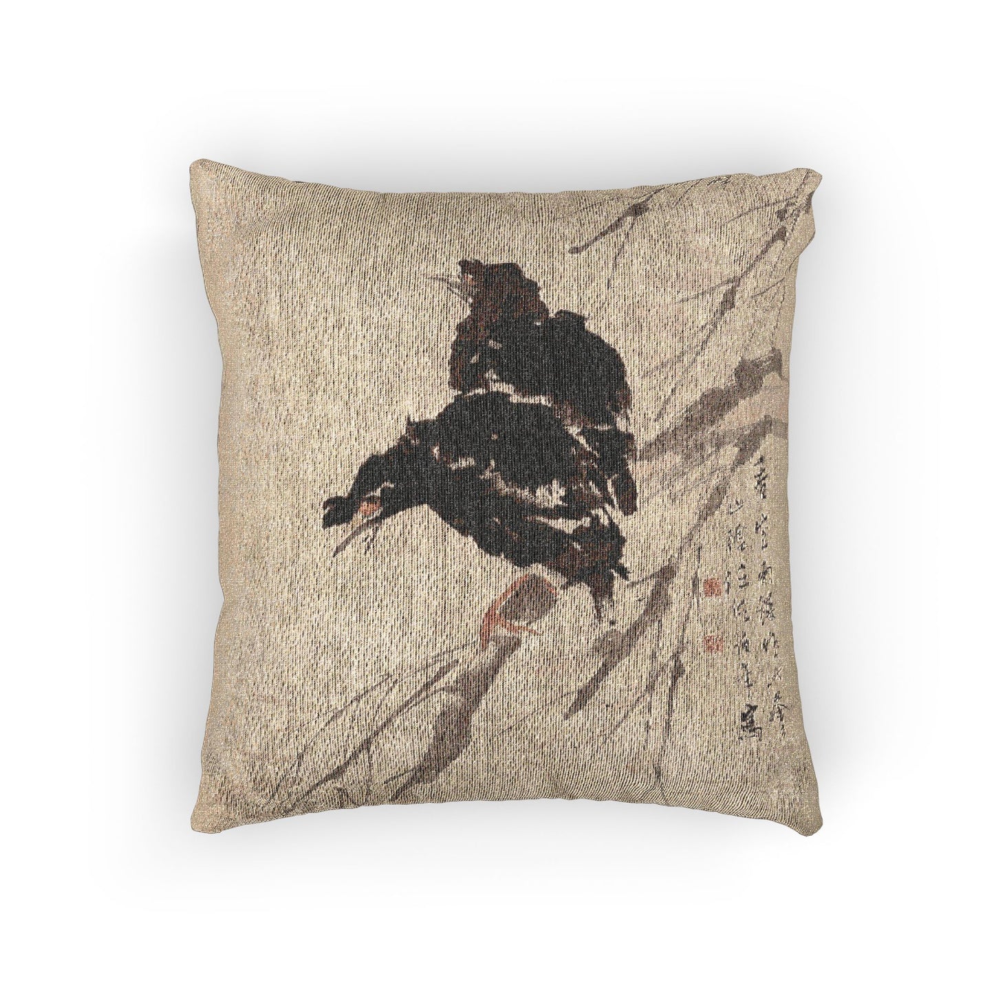 Mynah and Lotus Woven Pillow
