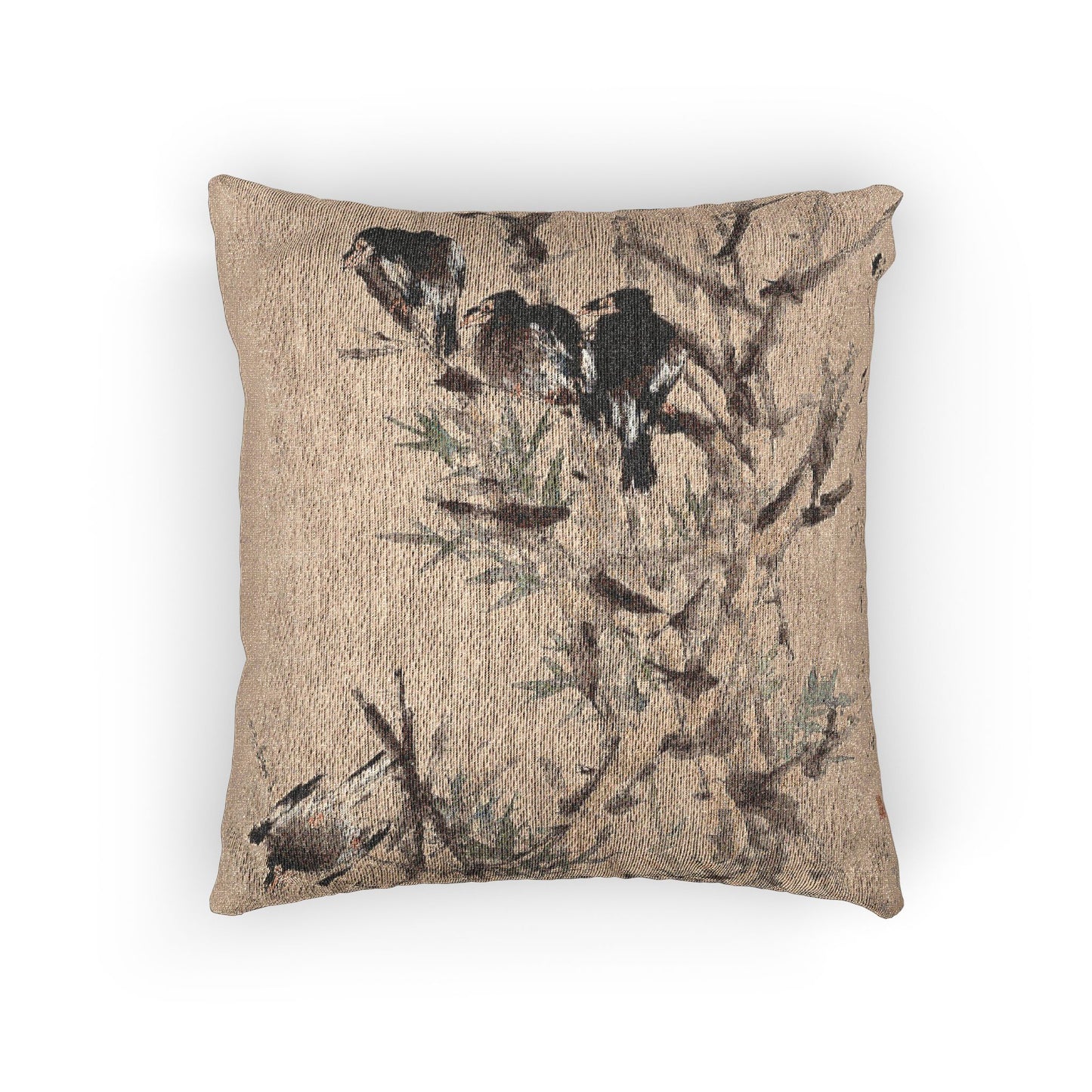 Black Birds Woven Pillow