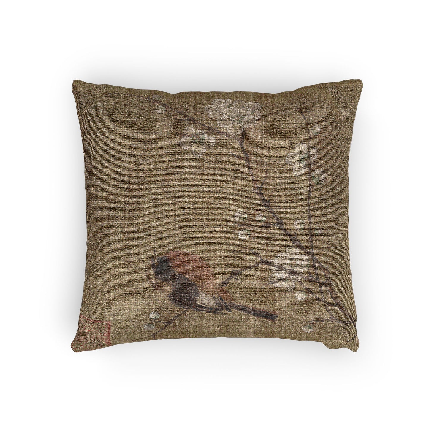 Bird on a Flowering Branch Woven Pillow