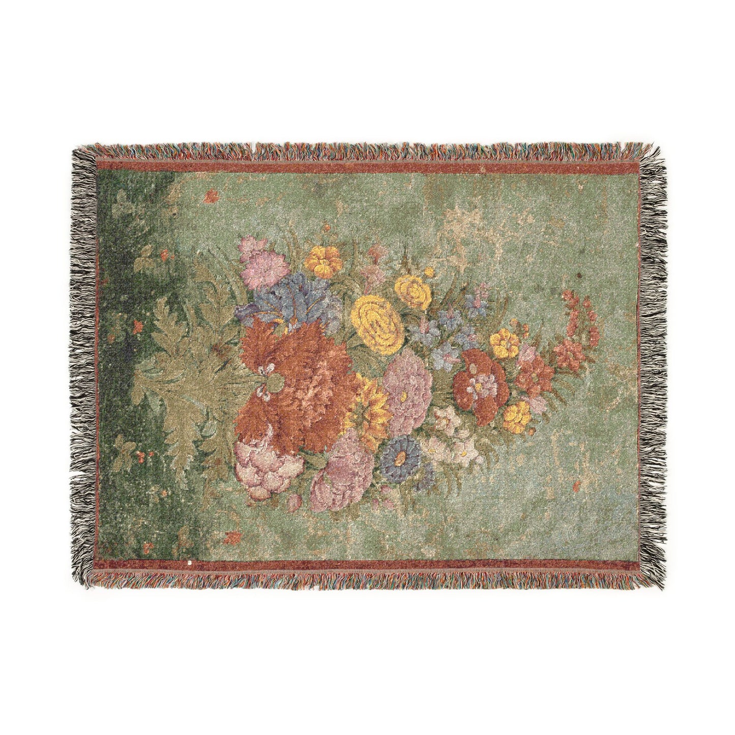 Still Life: Bouquet of Flowers Emerging from the Grass Woven Throw Blanket