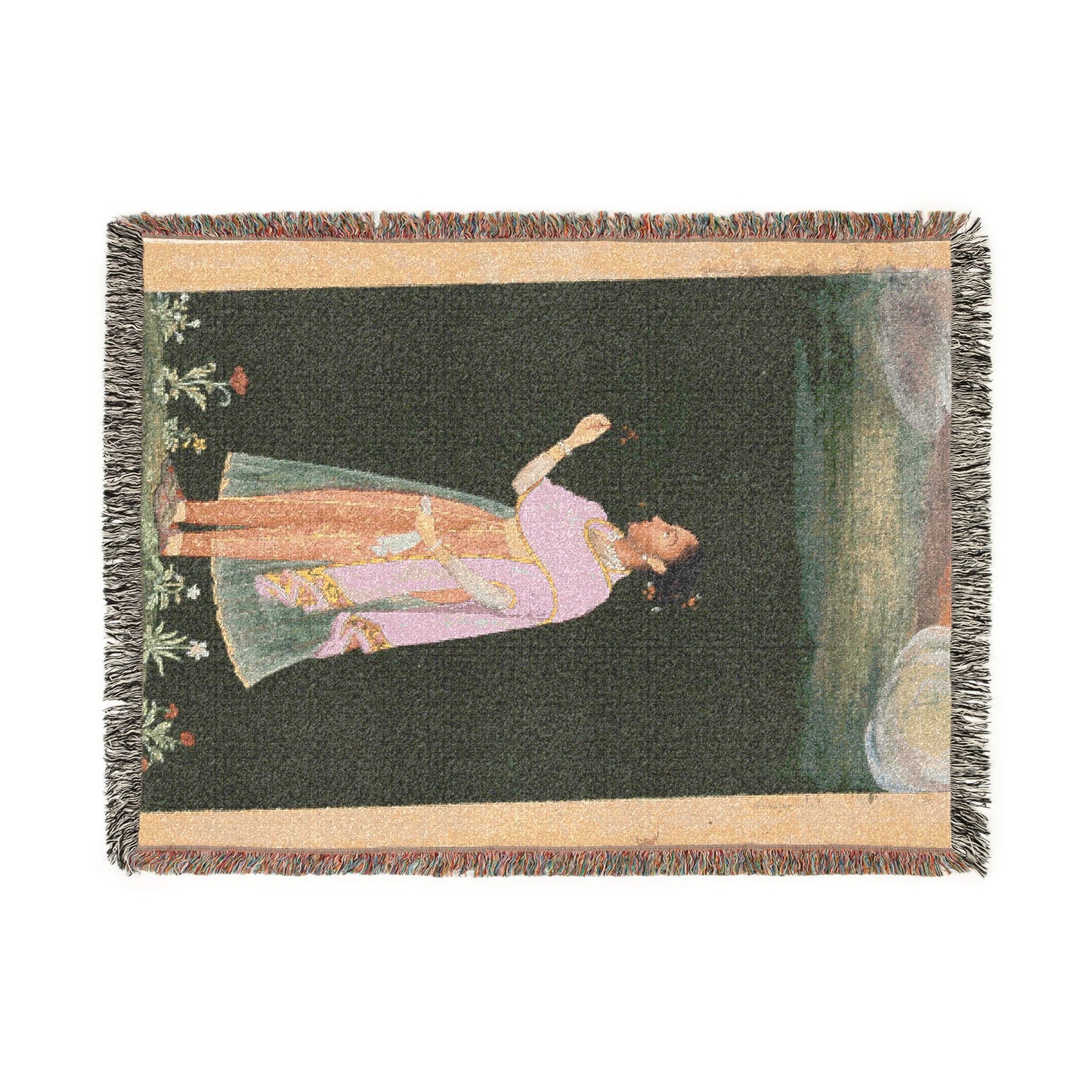 Royal Woman Holding a Flower Woven Throw Blanket