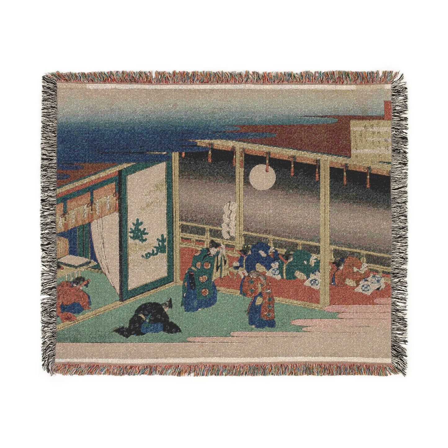 Poem by Emperor Sanjo, from the series One Hundred Poems by One Hundred Poets Explained by an Old Nurse Woven Throw Blanket
