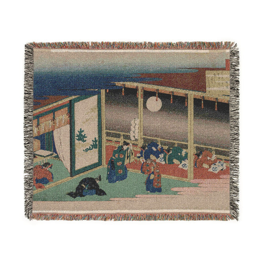 Poem by Emperor Sanjo, from the series One Hundred Poems by One Hundred Poets Explained by an Old Nurse Woven Throw Blanket