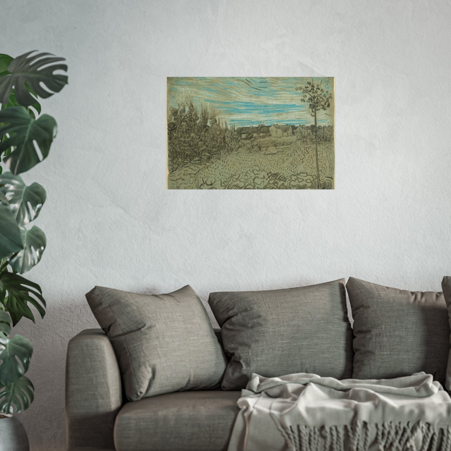 Vincent van Gogh - Cottages with a Woman Working in the Middle Ground | Fine Art Poster