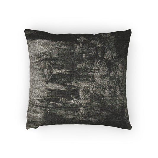 The Three Crosses — Rembrandt van Rijn Woven Pillow