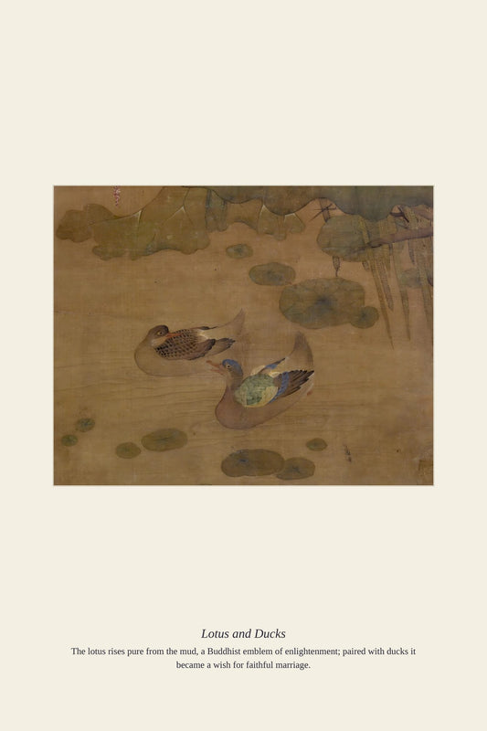 Lotus and Ducks — antique art print