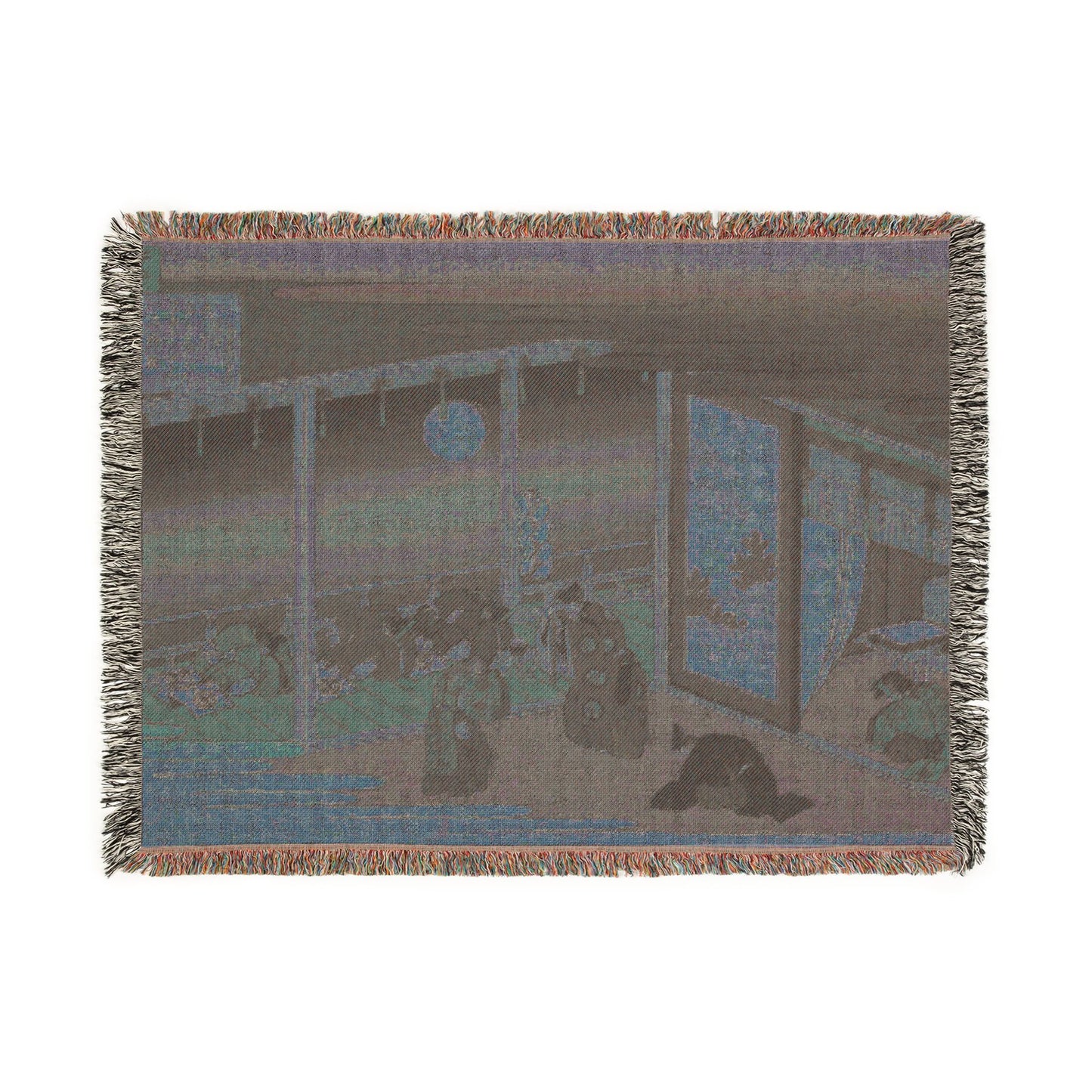 Poem by Emperor Sanjo, from the series One Hundred Poems by One Hundred Poets Explained by an Old Nurse Woven Throw Blanket