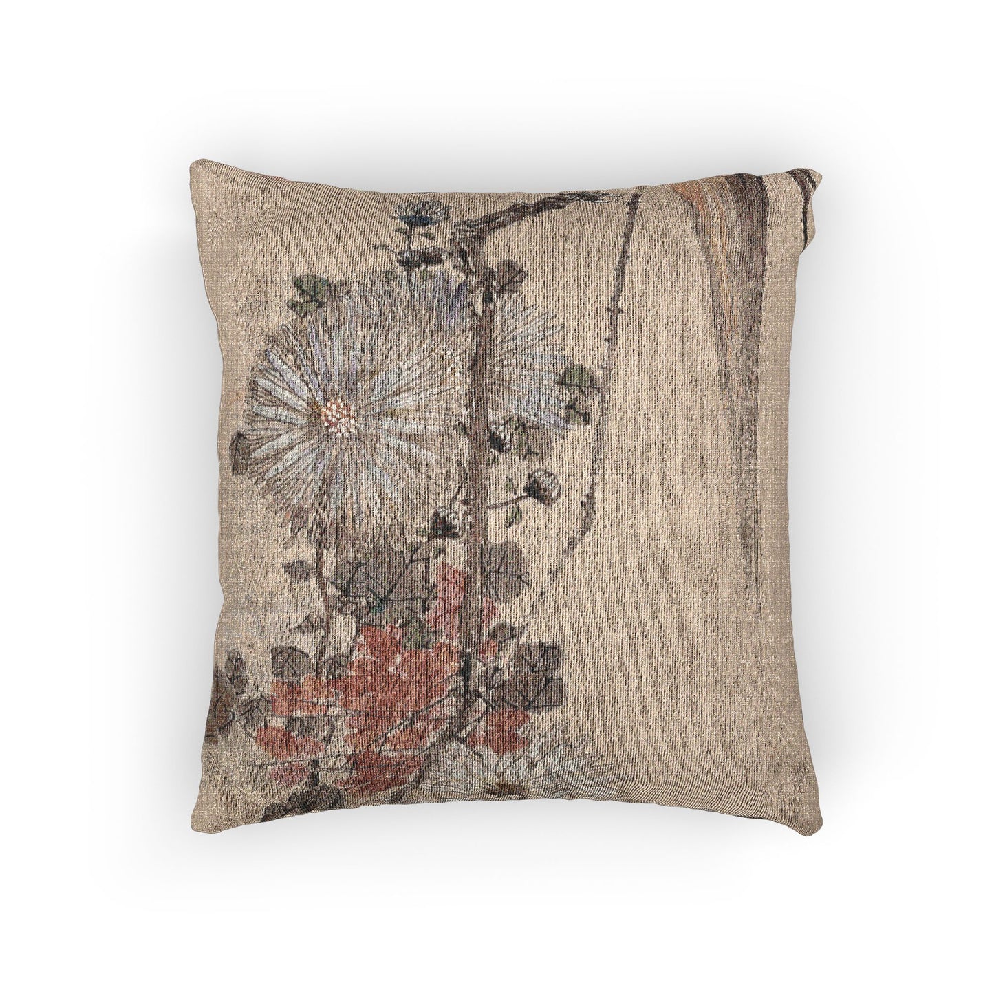 Parrot and Chrysanthemums Woven Pillow