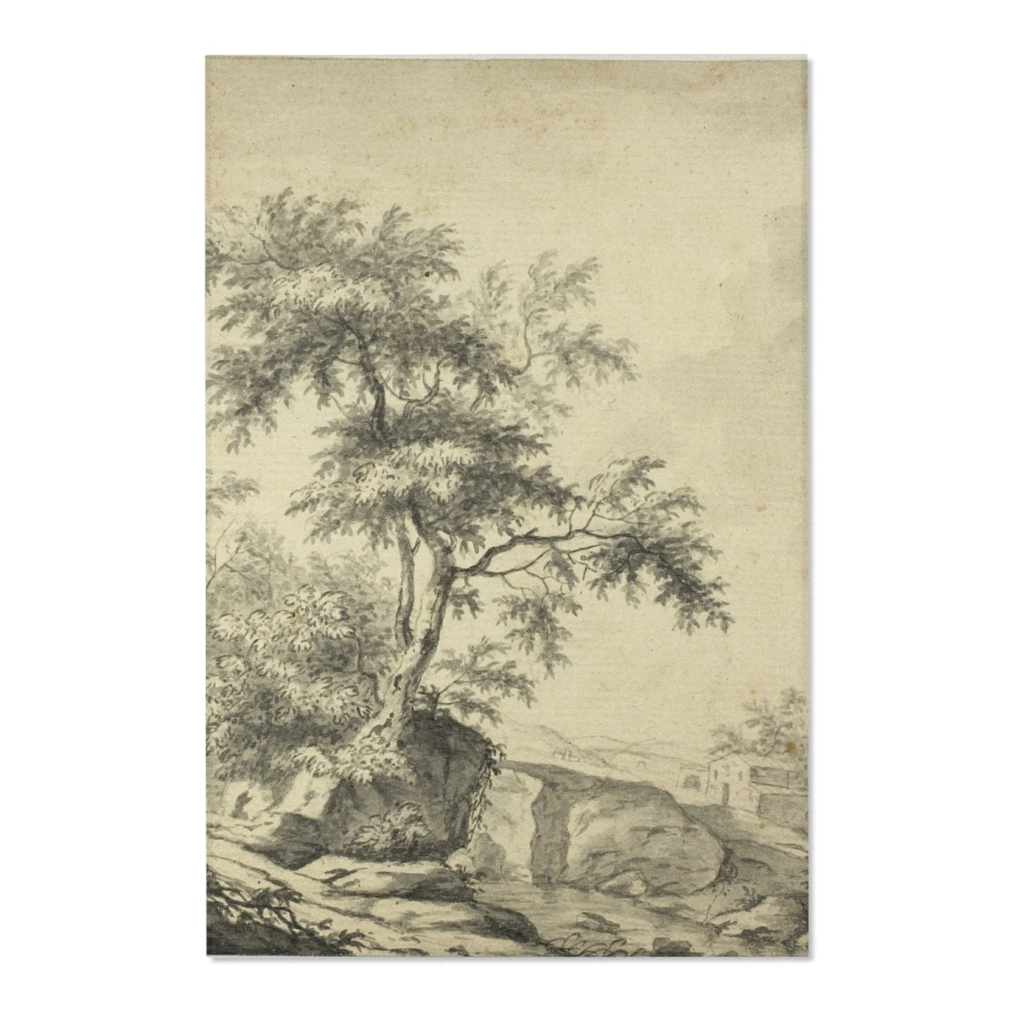 Jacob van Ruisdael - Landscape with Tree on Road to Buildings | Area Rug