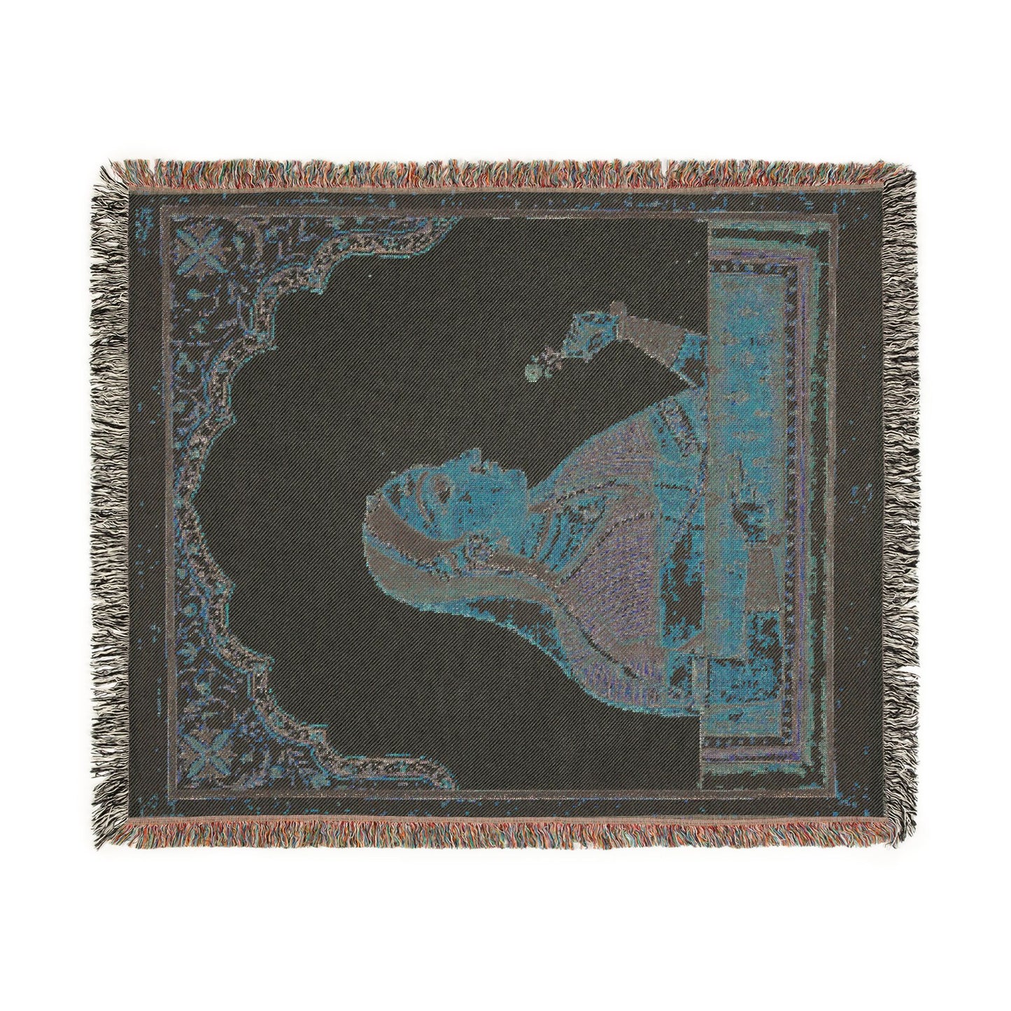 Noblewoman at a Jharokha Window Holding a Rose, from a Portraits of Women series Woven Throw Blanket