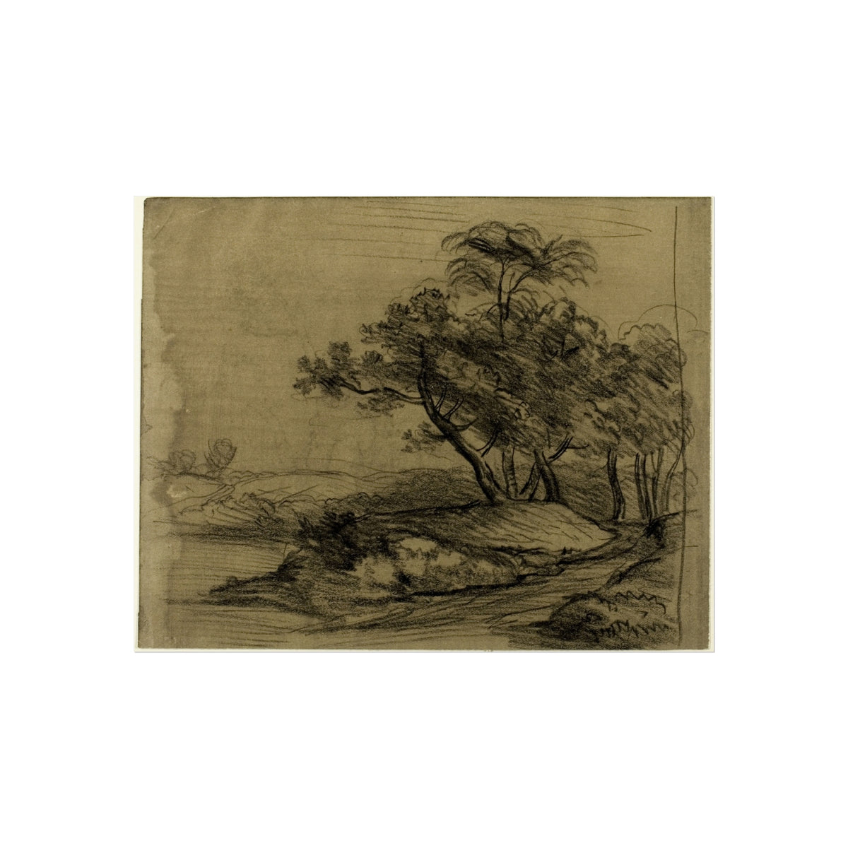 River Bank with Trees (recto); Herd of Cattle Beneath Trees, with Inset Sketch of Landscape (verso) — John Constable Fine Art Poster