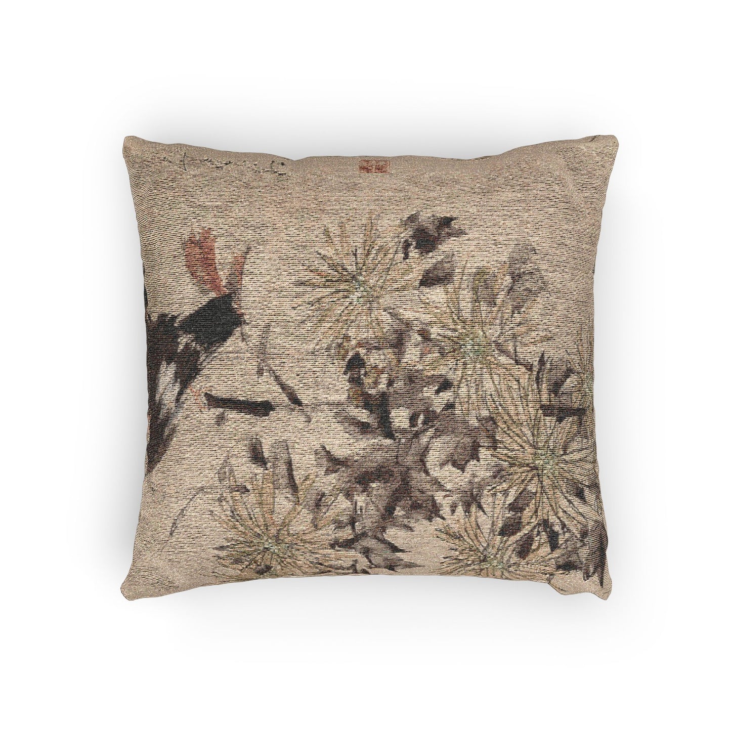 Crested Myna Birds and Chrysanthemums Woven Pillow