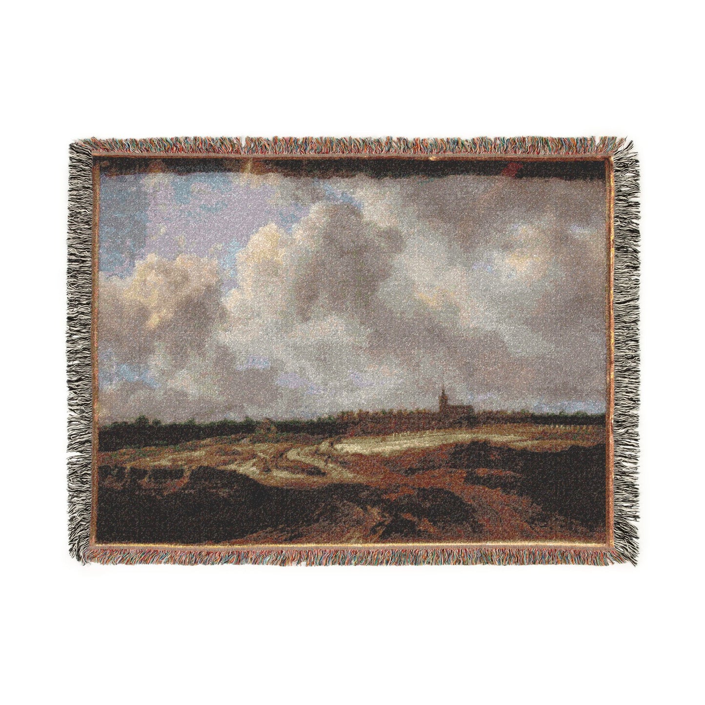 Dresden, Gemäldegalerie Alte Meister, Jacob van Ruisdael, ein Walddorf hinter Dünen | Woven Tapestry Blanket