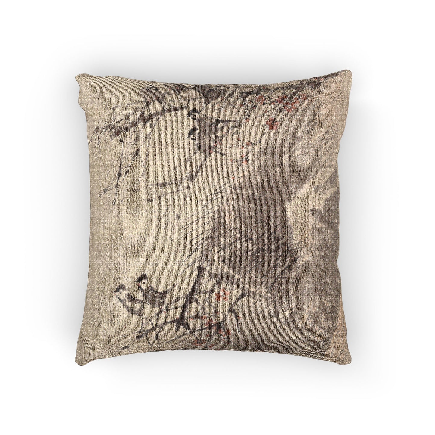 Birds on Red Plum Woven Pillow
