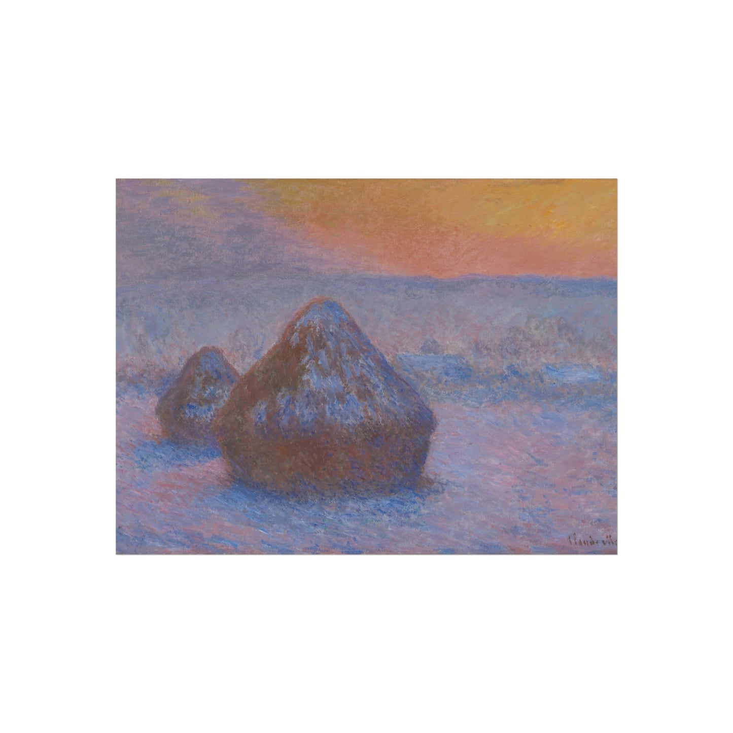 Claude Monet - Stacks of Wheat (Sunset, Snow Effect) | Fine Art Poster