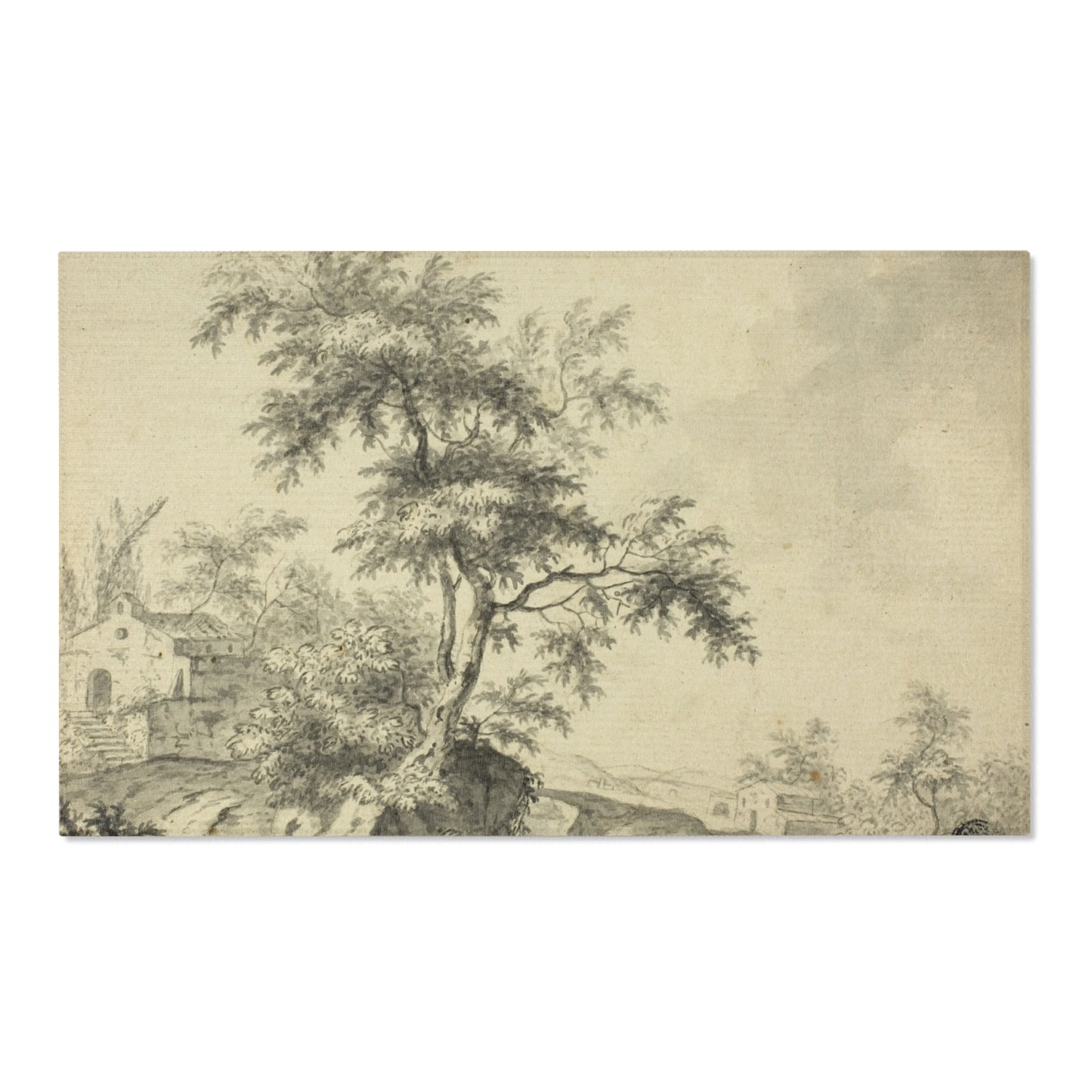 Jacob van Ruisdael - Landscape with Tree on Road to Buildings | Area Rug