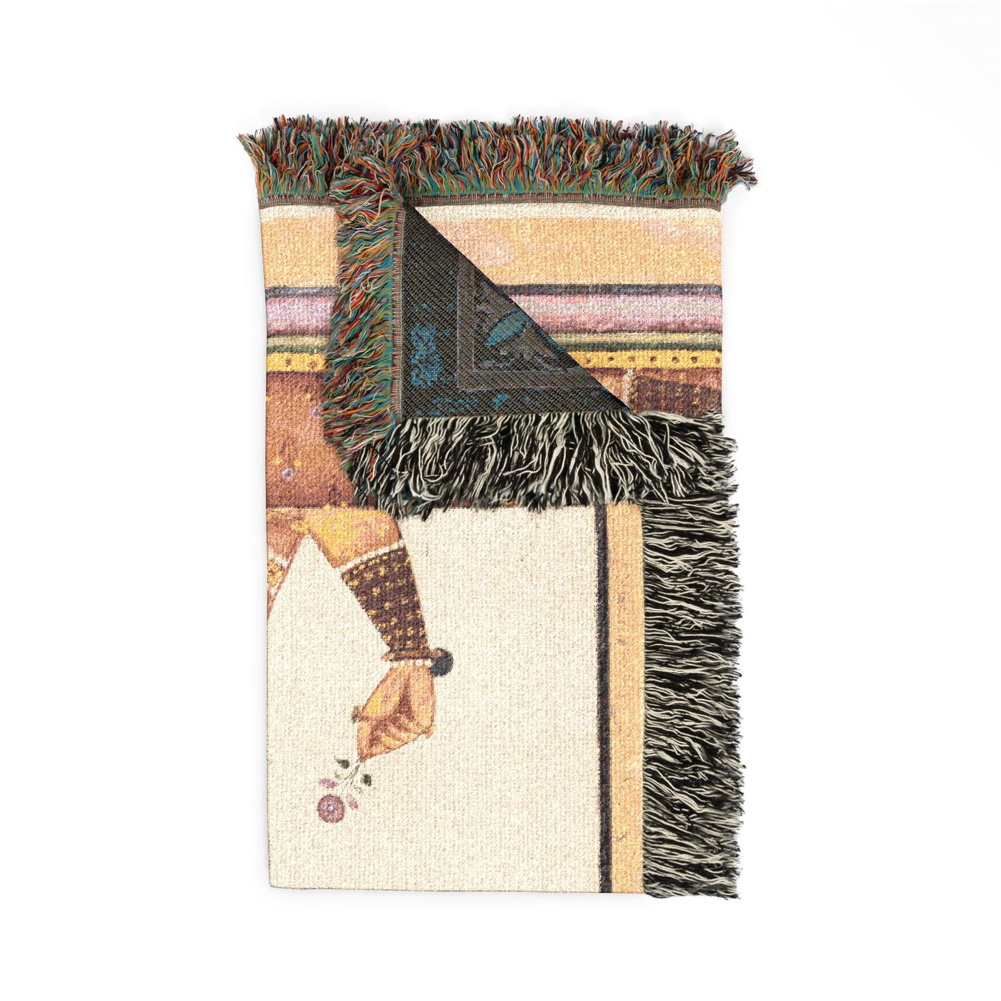 Noblewoman at a Jharokha Window Holding a Rose, from a Portraits of Women series Woven Throw Blanket