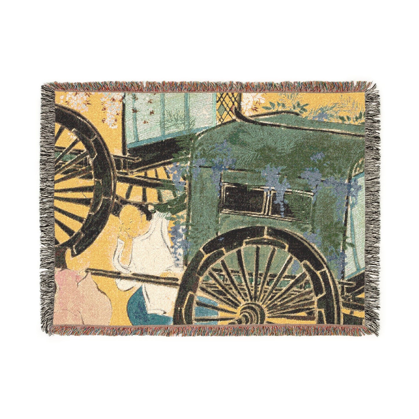 Flowers of a Hundred Worlds (Momoyogusa): Flower-draped Carts Woven Throw Blanket