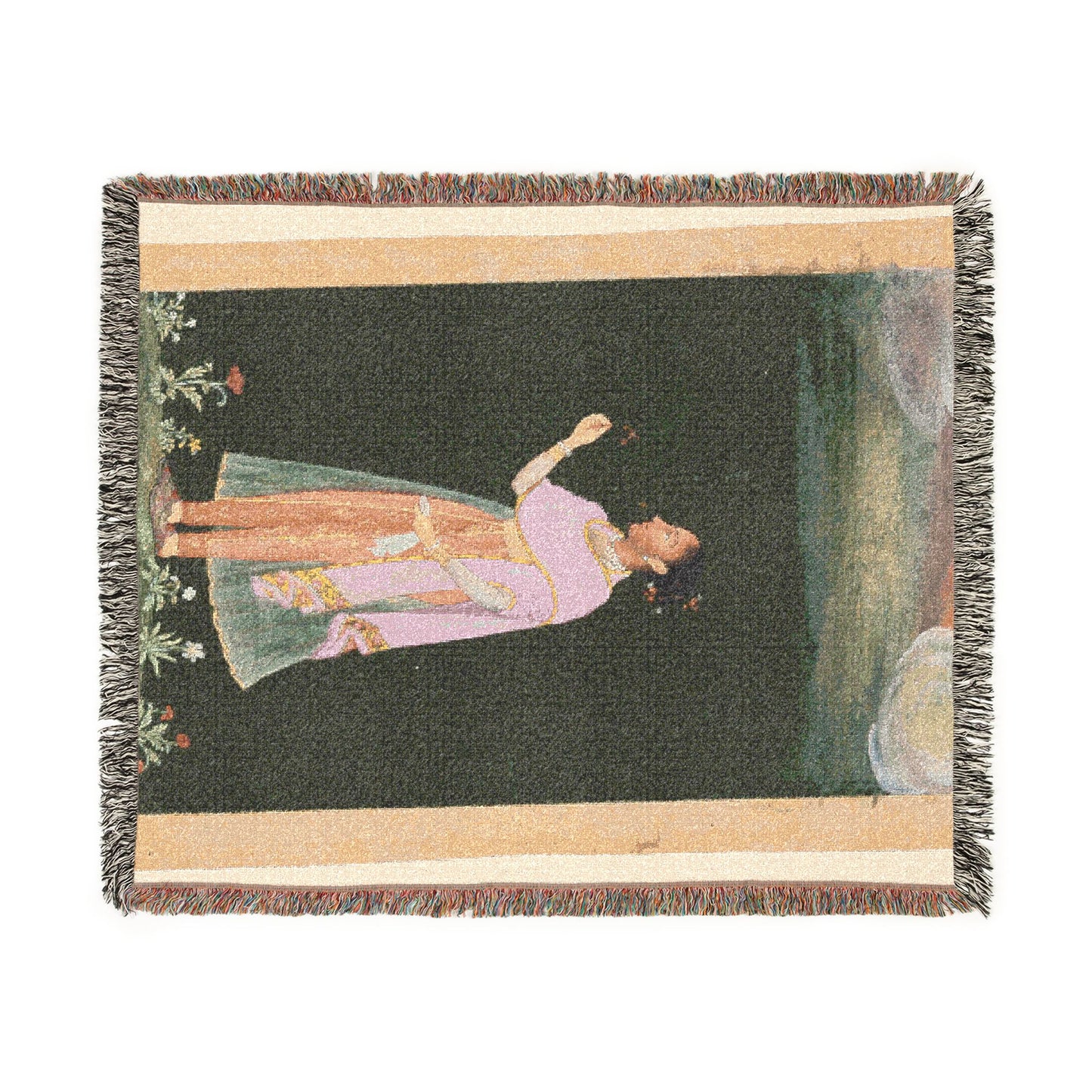 Royal Woman Holding a Flower Woven Throw Blanket