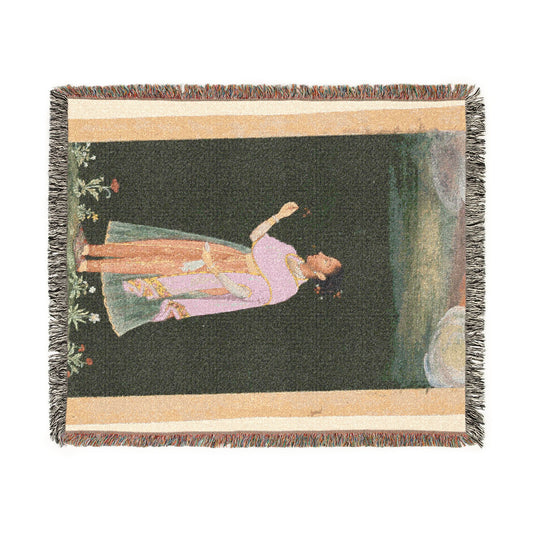 Royal Woman Holding a Flower Woven Throw Blanket