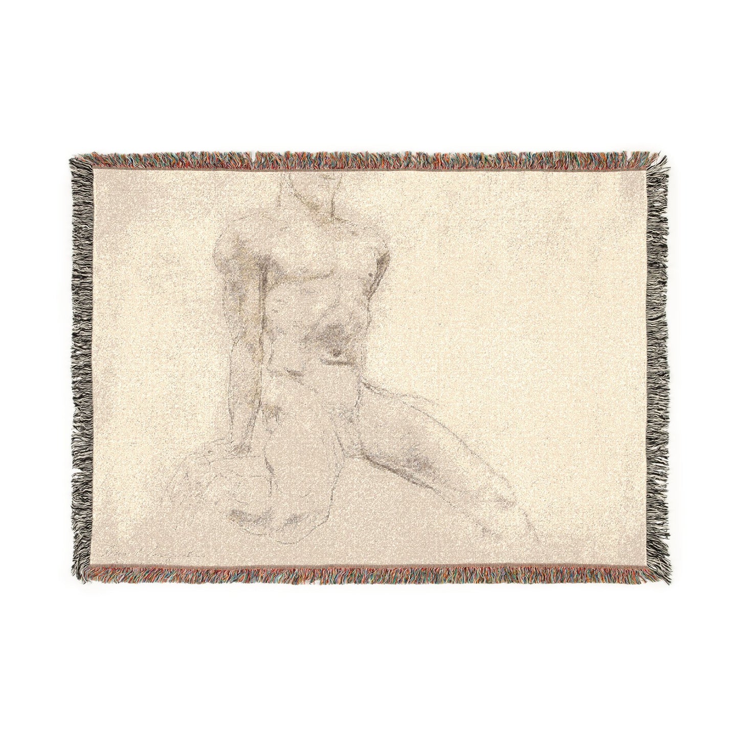 John Singer Sargent - Seated Male Nude with Extended Leg (recto); Sketch of Kneeling Male Nude and Divided Circle (verso | Woven Tapestry Blanket