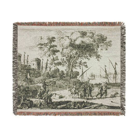 Coast Scene with an Artist Drawing — Lorrain Tapestry Blanket