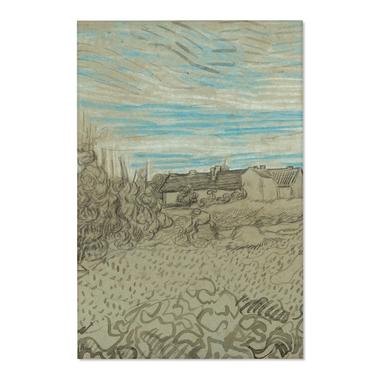 Vincent van Gogh - Cottages with a Woman Working in the Middle Ground | Area Rug