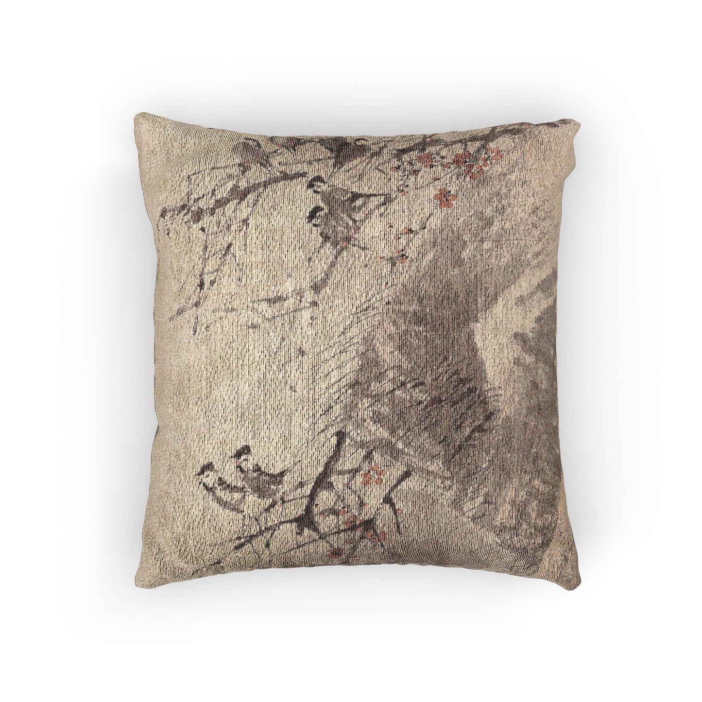 Birds on Red Plum Woven Pillow