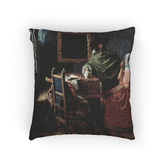The Glass of Wine — Johannes Vermeer Woven Pillow
