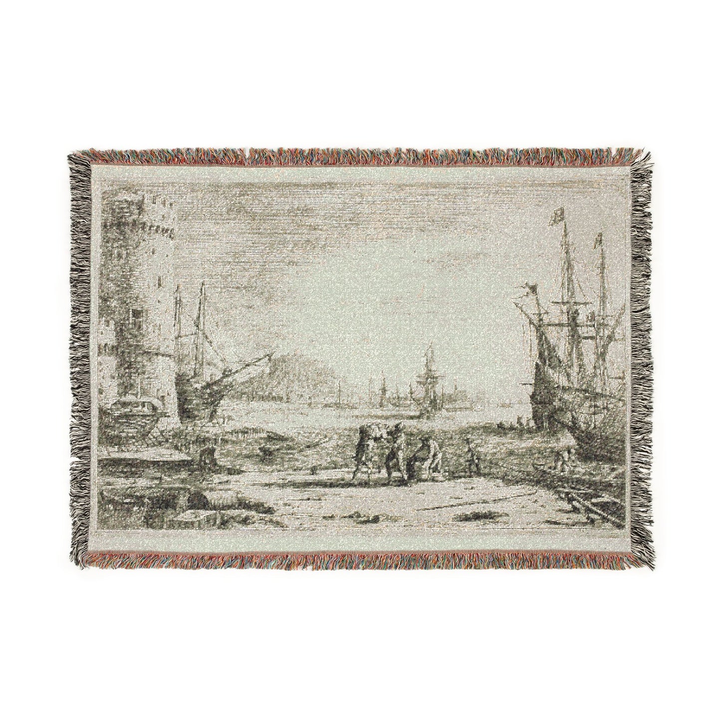 Claude Lorrain - Harbor with a Large Tower | Woven Tapestry Blanket