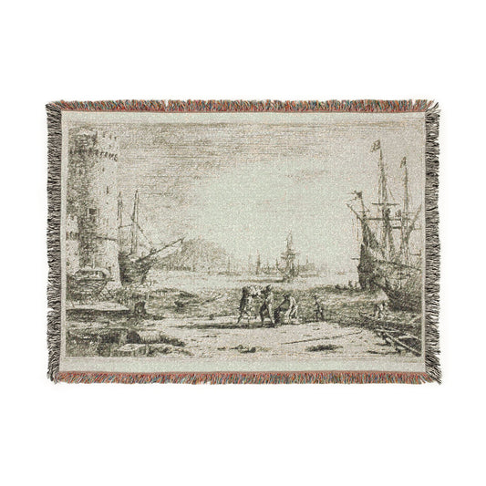 Harbor with a Large Tower — Lorrain Tapestry Blanket