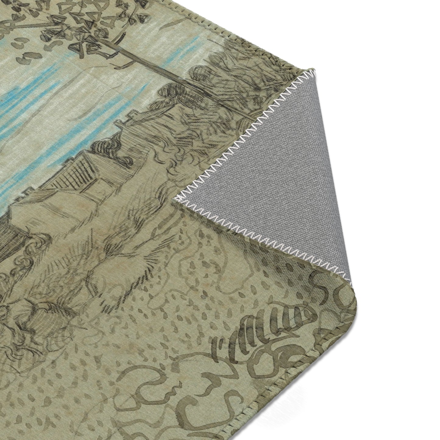 Vincent van Gogh - Cottages with a Woman Working in the Middle Ground | Area Rug