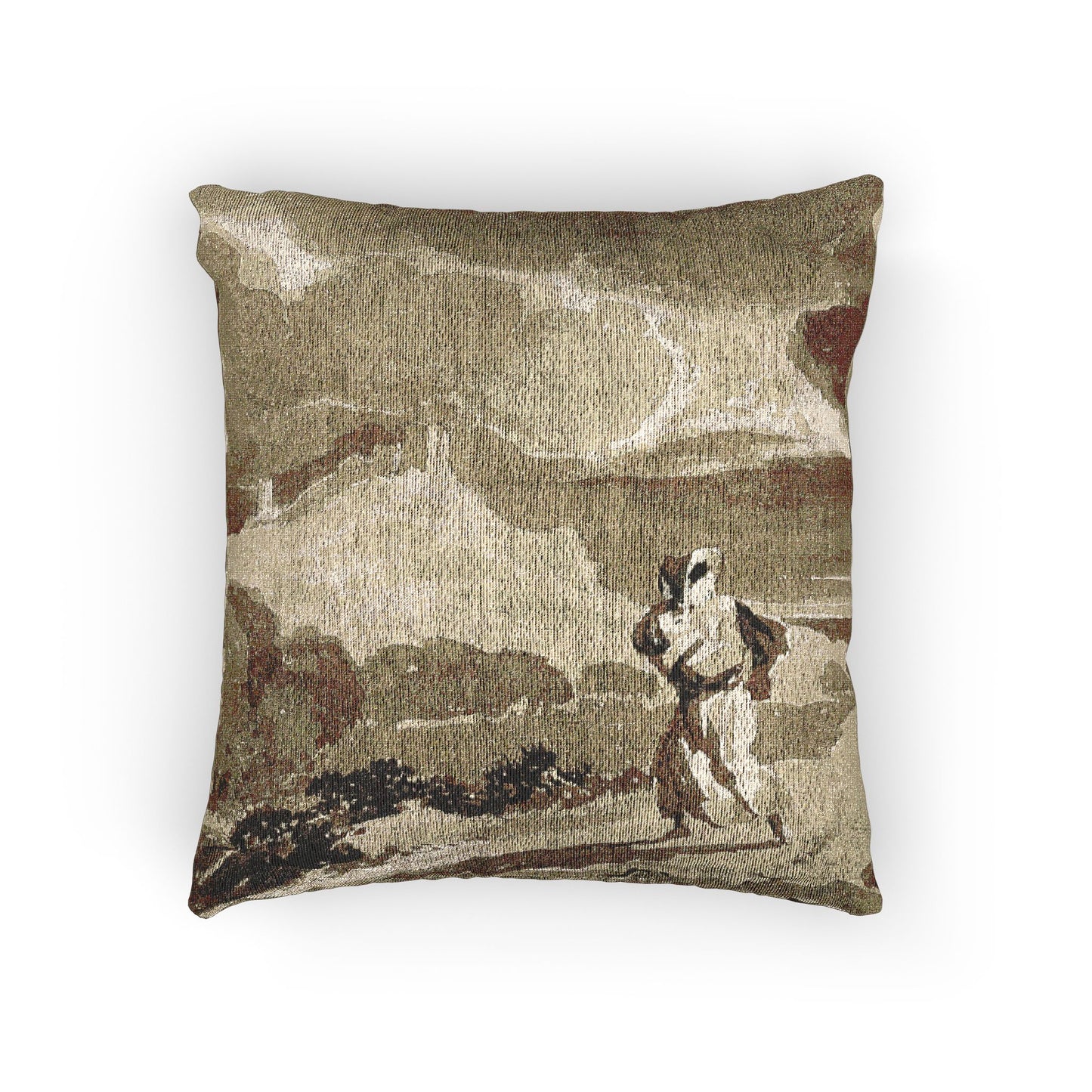 John Constable - Woman with Baby Fleeing Across Moors | Woven Pillow