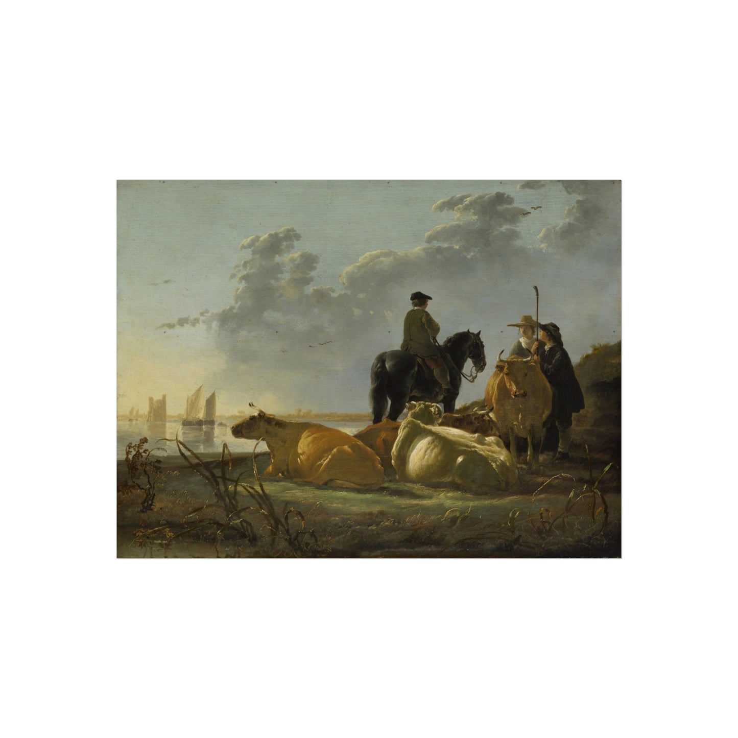 Aelbert Cuyp - Peasants with Four Cows by the River Merwede - WGA5825 | Fine Art Poster