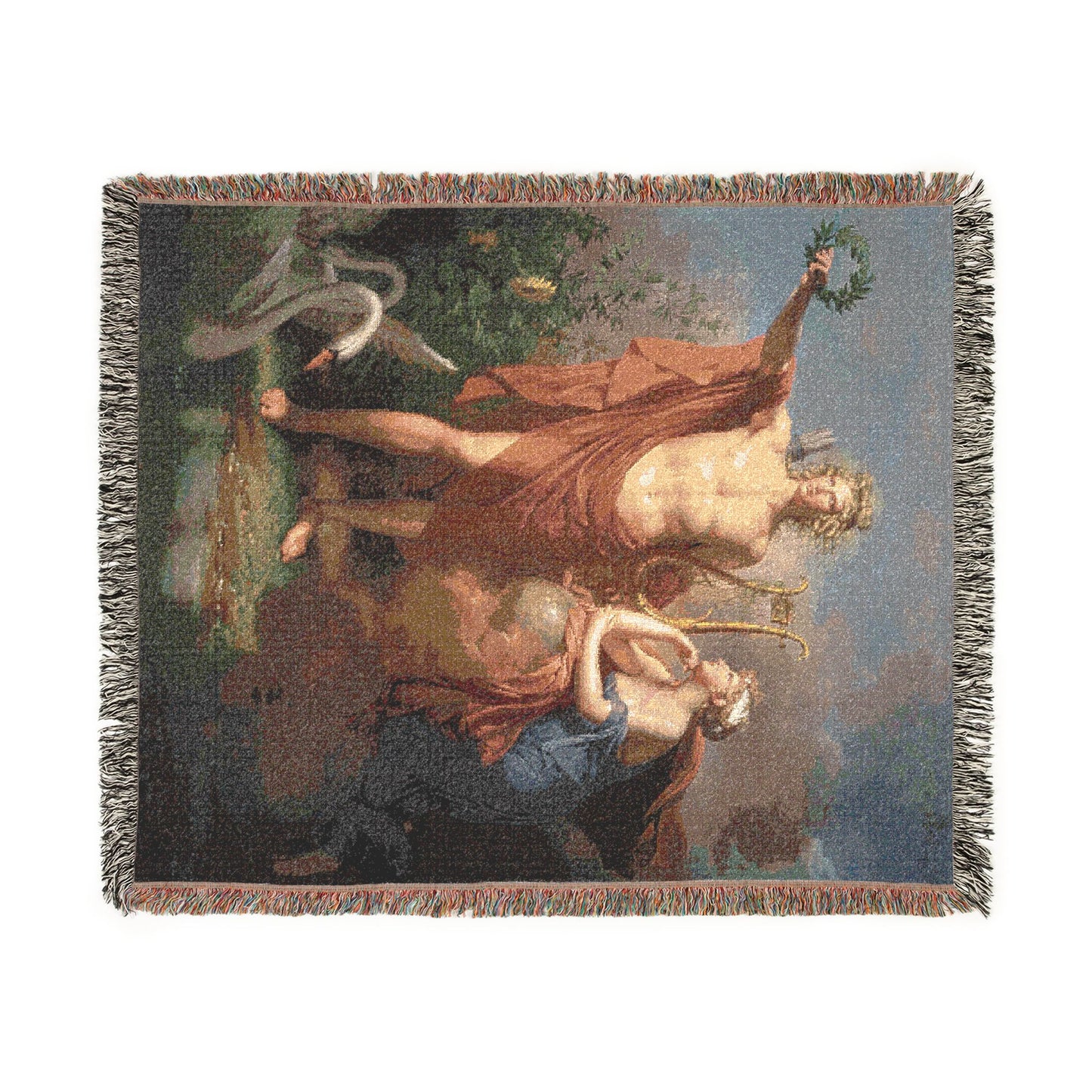 Apollo, God of Light, Eloquence, Poetry, and the Fine Arts with Urania, Muse of Astronomy Woven Throw Blanket
